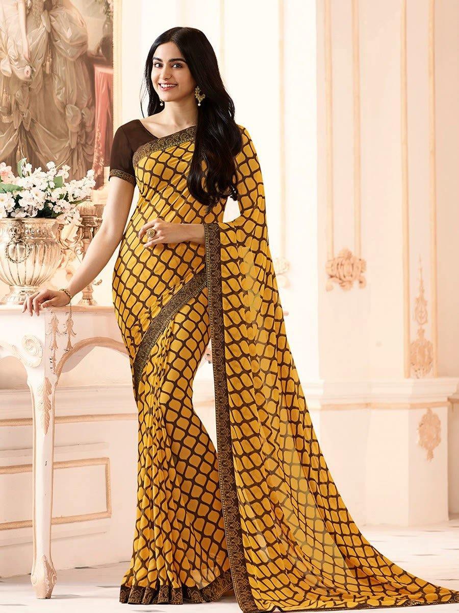 Light yellow casual wear georgette saree best sale