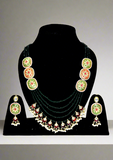 Dark Green Meenakari Beads Long Necklace Set