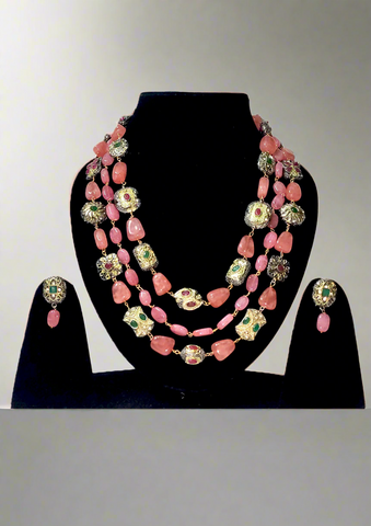 Pink golden bead Necklace set