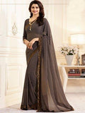 Brown Check Printed Georgette Saree - Designer mart