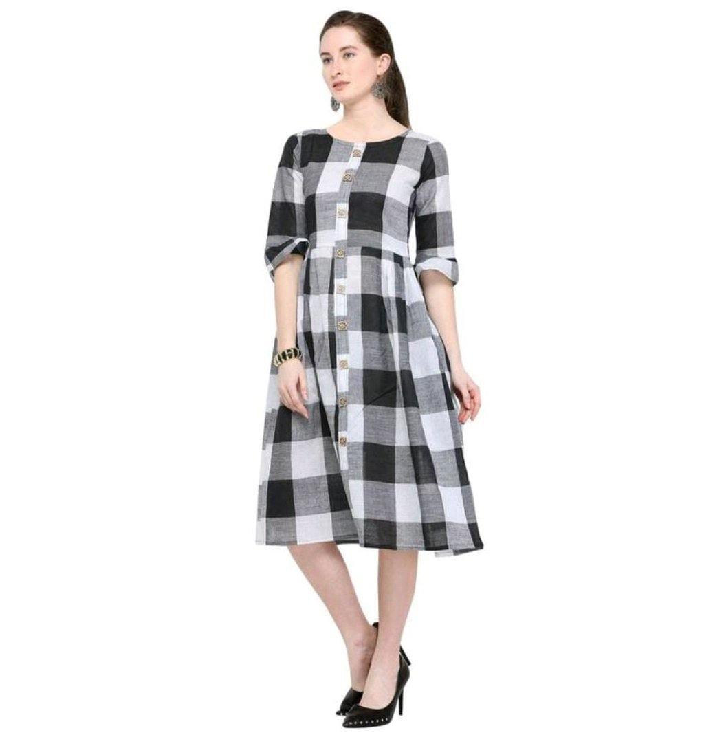 AWA KIDS FASHION Cotton Blend Casual Midi Checkered Frock Dress for Girls  Black 23 Years  Amazonin Clothing  Accessories