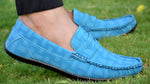 Elegant Turquoise Solid Synthetic Leather Men's Loafers - Designer mart