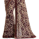 Maroon and Cream Box Printed Georgette Saree - Designer mart