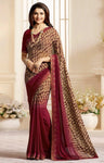 Maroon and Cream Printed Georgette Saree - Designer mart