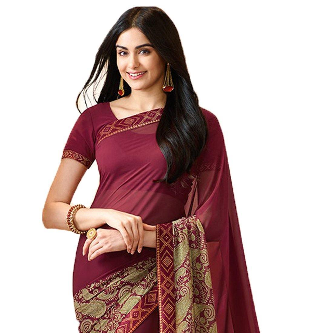 Buy Maroon Plain Barfi Silk Saree Online