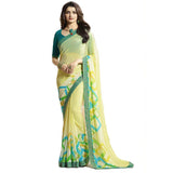 Yellow Square Printed Georgette Saree - Designer mart